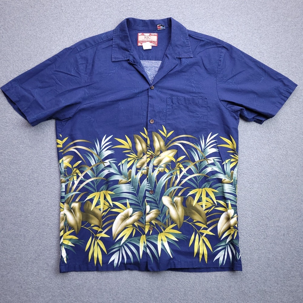 RJC Hawaiian Camp Shirt Large Cotton Blue Floral Mens